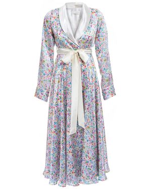 Sofia Tsereteli Silk Robe With Watercolour Motif - Blue