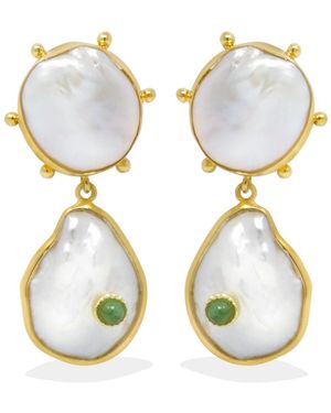 Vintouch Italy Rebel Rebel Pearl & Emerald Statement Earrings - Metallic