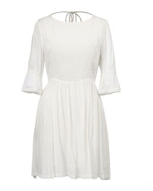 Smart and Joy Plumeti Chiffon Babydoll Low-Cut Back Short Dress - White