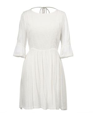 Smart and Joy Plumeti Chiffon Babydoll Low-Cut Back Short Dress - White