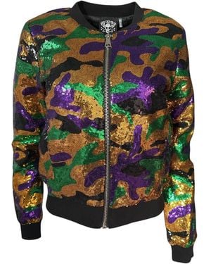 Any Old Iron Nola Camo Sequin Bomber Jacket - Green