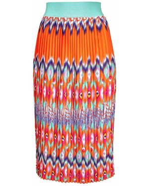 Lalipop Design Pleated Midi Skirt With Zigzag Pattern - Red