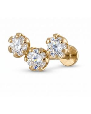 Zahav Jewelry 14K Solid 18G 8Mm 3-Stone Cz Internally Threaded Flat Back Stud - Metallic
