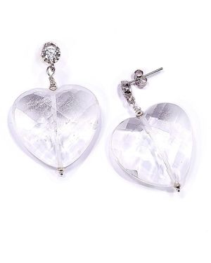Mineralgems•Studio Neutrals Clear Quartz Heart Earrings With Butterfly Back - Blue