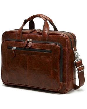 Touri Genuine Leather Briefcase With Luggage Strap - Brown