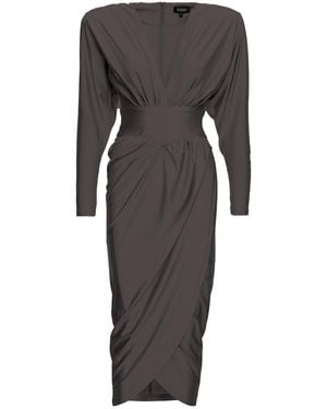 BLUZAT Midi Dress With Corset And V-Neck - Gray
