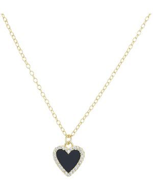 KAMARIA Mini Onyx Heart Necklace With Crystals - Metallic