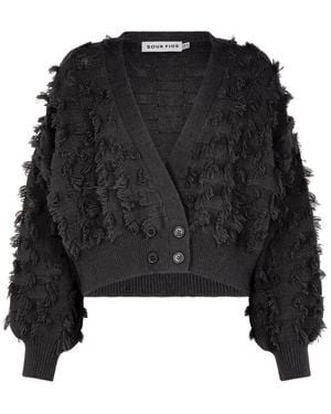 Sour Figs Fringed Checkerboard Cardigan - Black