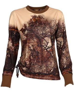 Lalipop Design Autumn Leaves And Trees Pattern Crew Neck Jumper - Brown