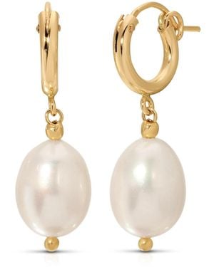 Heather Hawkins Jewelry Girl With A Pearl Huggie Hoop Earrings - Metallic