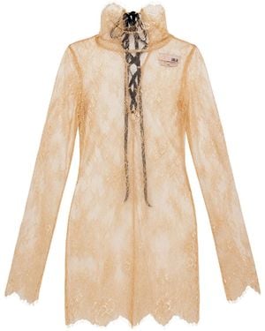 Come on Delicate Lace Glenda Turtleneck Mini Dress - Natural