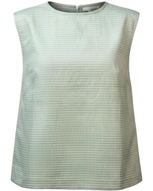 Stovaria Pure Silk Textured Structured Sleeveless Top - Green