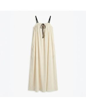 Modenaire Neutrals Gathered Maxi Dress Draped Bodice - Natural