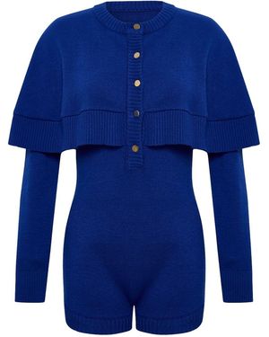Thisisu Collection Cleo Cape Detail Knit Jumpsuit – Royal - Blue