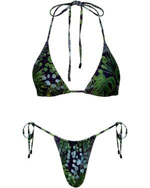 Playaluxe Waikiki Triangle String Bikini Set Palm - Green