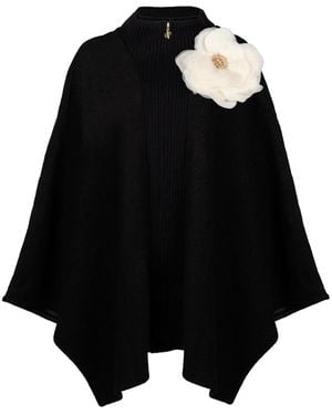 Laines London Neutrals Laines Couture Wool Blend Zip Cape With Embellished Cream Corsage - Black