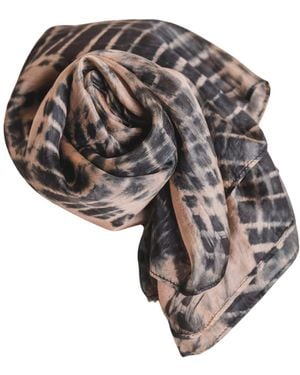 Silk and Bears Natural Sand & Charcoal Burst Habotai Silk Scarf – Hand-Dyed Mulberry Silk - Metallic