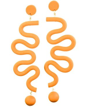 By Chavelli Tube Squiggles Dangly Statement Earrings - Orange