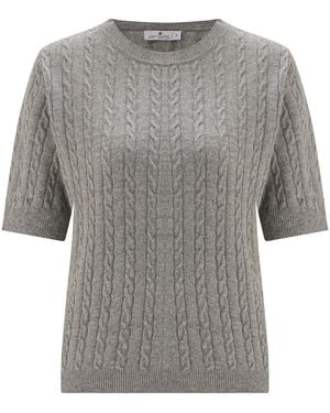 Peraluna Nicole Cable Knit Cashmere Blend Short Sleeve Blouse - Gray
