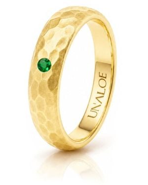 Unaloe Hammered Plated Band Ring With Natural Emerald - Metallic