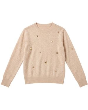 Brodie Cashmere Sea Embroidery Cashmere Crew Neck Jumper - Natural