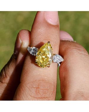Aya Fine Jewelry 14K Three Stone Pear Shape Lab Diamond Engagement Ring - Metallic