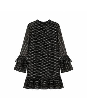 Yumi' Foil Print Tunic With Flared Sleeves - Black