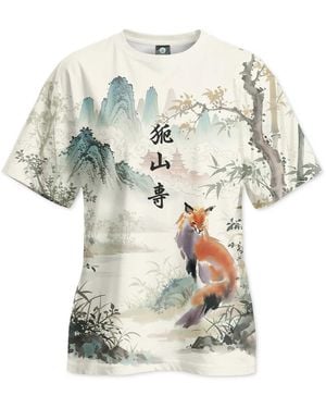 Aloha From Deer Watercolor Fox Oversize T-Shirt - White