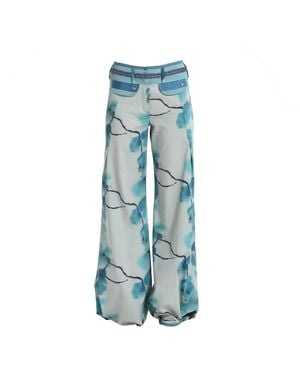 Lalipop Design Stylised Floral Wide-Leg Pants - Blue