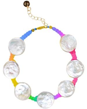 Adriana Pappas Designs Coin Pearl Anklet On Coloured Cord - Green