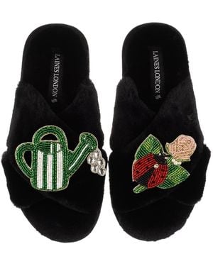Laines London Classic Laines Slippers With The English Garden Brooches - Black