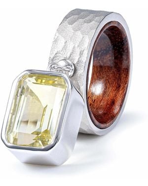 German Kabirski Apsara And Rosewood Ring With Octagon Lemon Quartz - Multicolour
