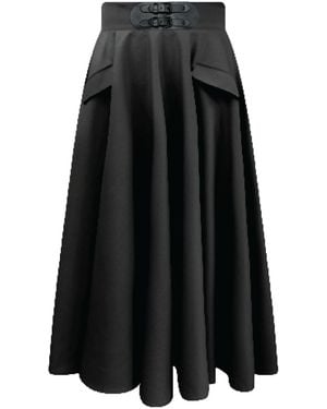 Roch Perel Pleather Buckles Midi Skirt - Gray