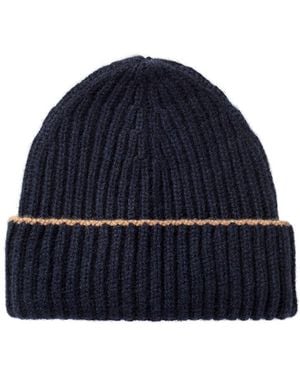 Kinalba Neutrals Gents Chunky Ribbed Cashmere Beanie Hat - Blue