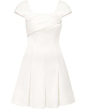 Tia Dorraine Flared Satin Mini Dress With Gathered Bust Overlay - White