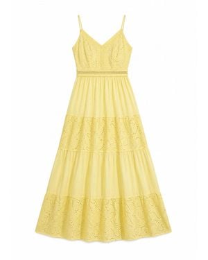 Yumi' Butter Cotton Lace Trim Midi Dress - Yellow