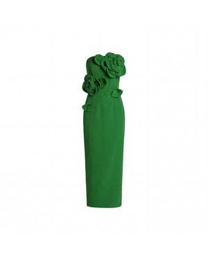 Mac Duggal Strapless Crepe Dress With 3D Flower Detail - Green
