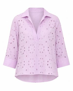 MARICEL Carla Sangallo Linen Tunic Blouse - Purple