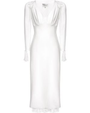 POST MERIDIEM Fitted Midi Dress With Lace - White