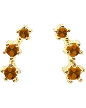 Harfi Citrine November Birthstone Climber Stud Earrings - Metallic