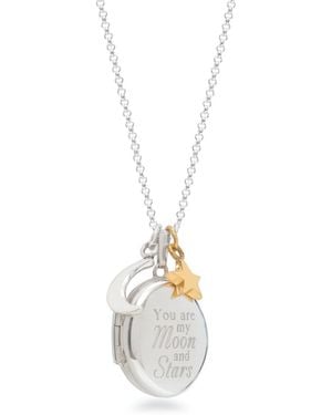 Lime Tree Design Engraved Locket 'You Are My Moon And Stars' Sterling Necklace - Metallic