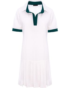 concept A trois Short Pleated Dress With Shirt Collar With Dark Contrast Details - White
