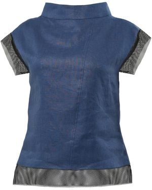 Metamorph Turtleneck Linen Top - Blue