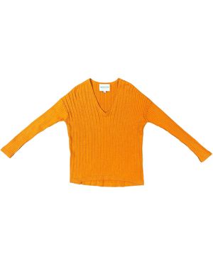 Lindsay Nicholas New York V-Neck Cable Jumper - Orange