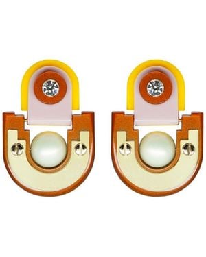 Gissa Bicalho Handmade Acrylic Earring Short Tikal Topaz - Brown