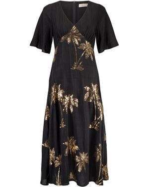 Traffic People Palms Of Sequin Blythe Midi Dress - Black
