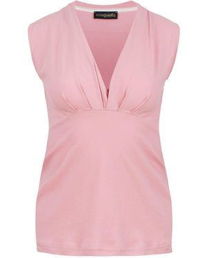 Conquista Rose Sleeveless Jersey Faux Wrap Top Organic Cotton - Pink