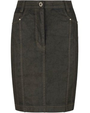 Conquista Khaki Denim Style Fitted Skirt With Stitching Detail - Green