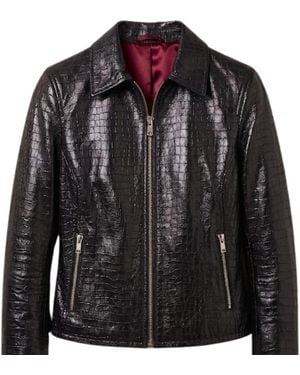 Harmain Leathers Ltd Crocodile-Embossed Leather Jacket With Satin Lining - Black