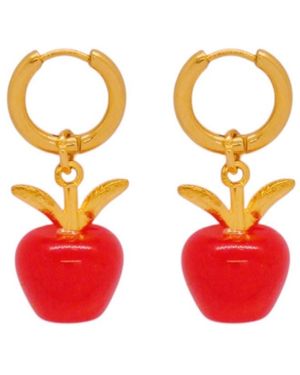 VALERIE CHIC Apple Cat Eye Stone Hoop Earrings 18K - Red